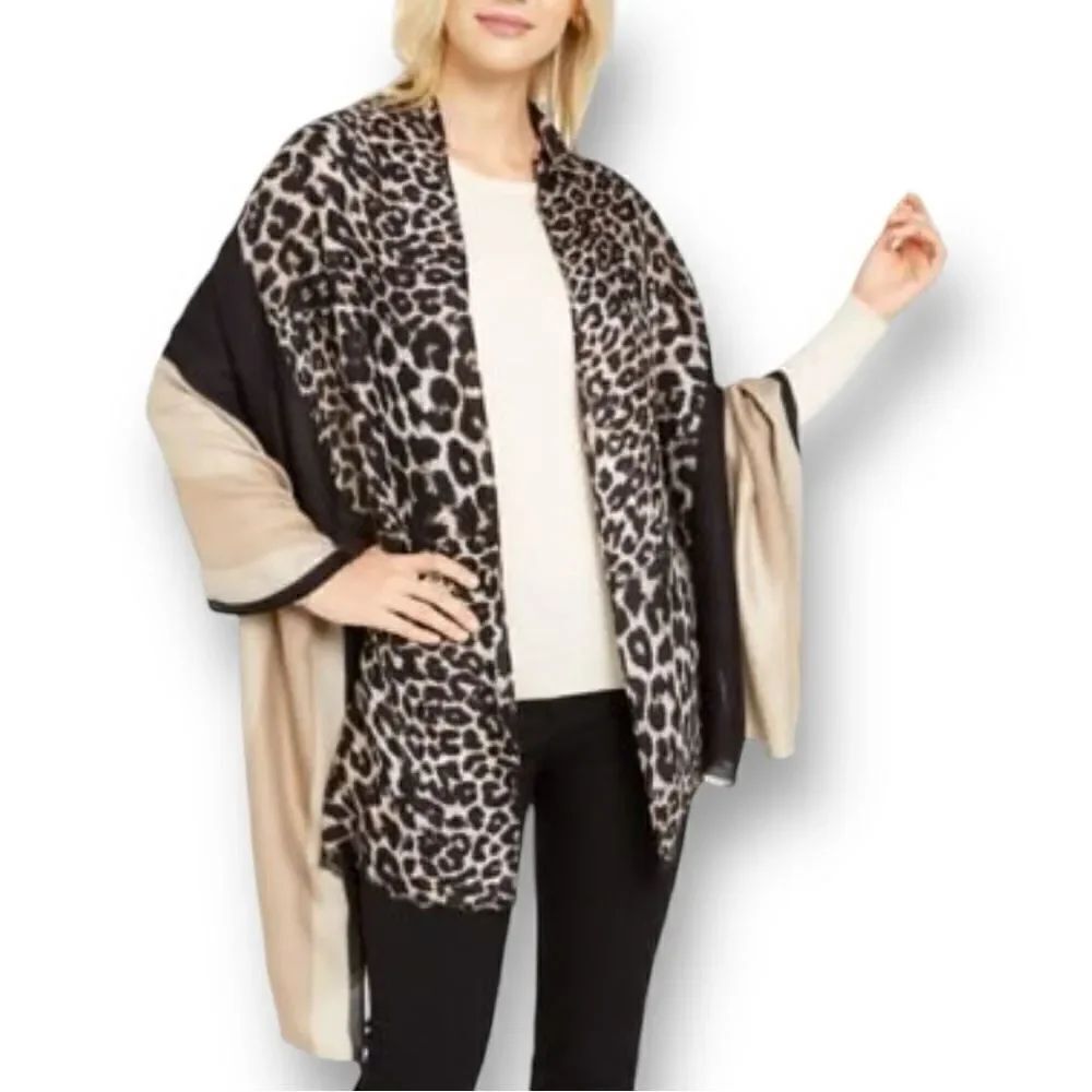 Calvin Klein Women's Colorblock Leopard Print Pashmina Scarf 70X27”
